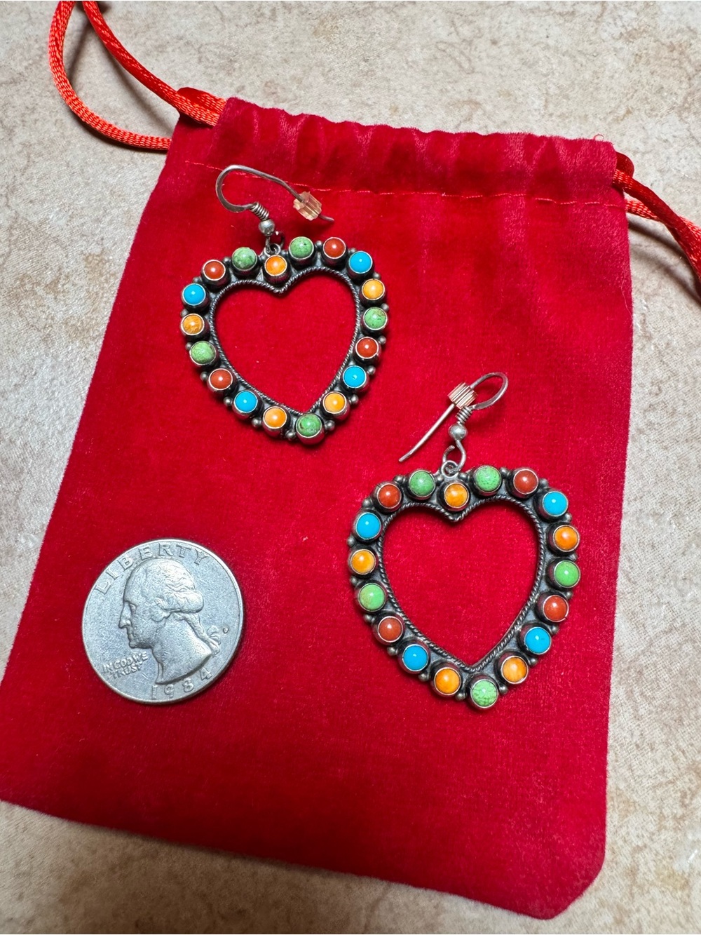Multicolor Heart Drop Earrings — Colorful Beaded Hearts